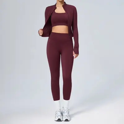 Women's Three-Piece Yoga Set with Cardigan, Quick-Dry - 12