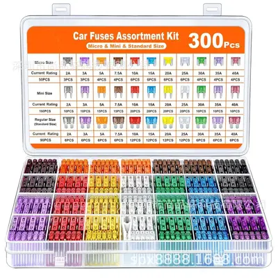 300 Pcs Mini Blade Fuse Assortment Kit with Yellow Clips - 7