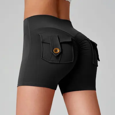 Women's Peach Hip Yoga Shorts with Cargo Pockets, Quick-Dry - 10