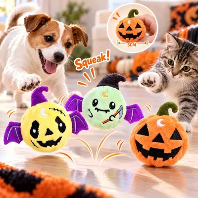 Halloween Ghost Pumpkin Decoration and Squeaky Pet Dog Toy - 2