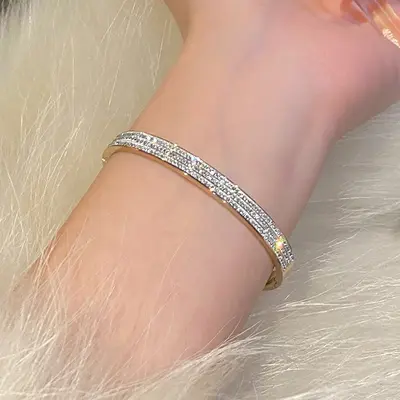 Titanstahl-Armband mit Strass, vollständig besetzt, leicht - 4