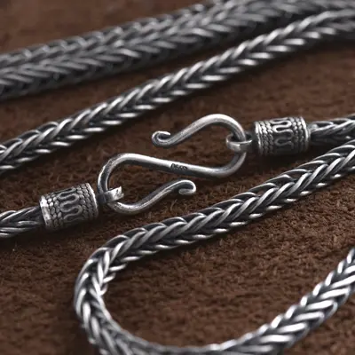 990 saf gümüş erkek kolye yılan kemik zinciri, el dokuması Tay 4mm - 2