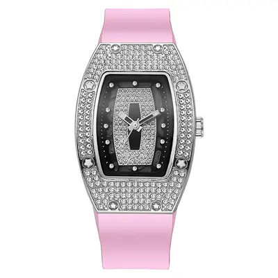 Barrel-shaped Diamond-inlaid Quartz Strap Women's Watch Fashion Trendy Temperament Ladies Wristwatch Silicone Watch Wholesale White - 12