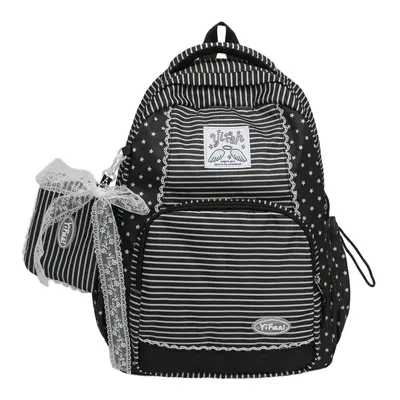 Lace-Trim Women's Striped Schoolbag Backpack, Large Capacity - 6