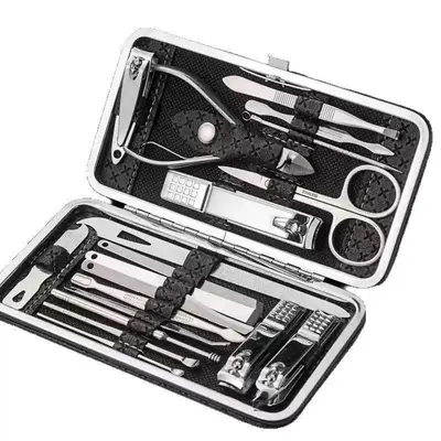 Nail care set 19-piece stainless steel black