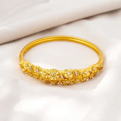 Chinesischer Stil Sand Gold Armband Diamant Blumenschloss - 11