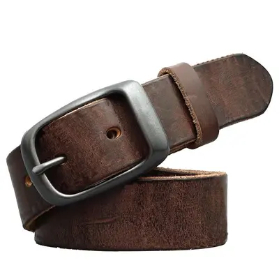 Erkekler için birinci katman sığır derisi pin tokalı kemer, retro çok yönlü kot kemer, erkekler için basit gündelik deri kemer