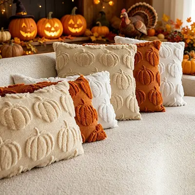 Neue Chenille-Stickerei Kürbis Kissenbezug Maßanfertigung Halloween Kissenbezug Amazon Thanksgiving Sofa Dekoration Kissen Überzug - 2