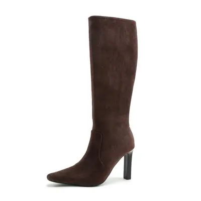 Women's Square Toe Chunky Heel Suede-Look Stretch Long Boots - 6