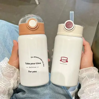 Minimalist kadın termos bardak pipetli 500 ml su şişesi - 3