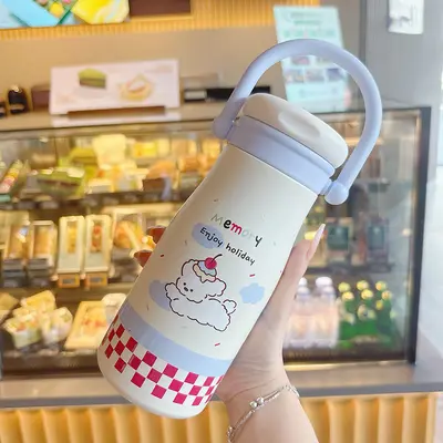 Cartoon Stainless Steel Insulated Straw Cup, Large Capacity - 12