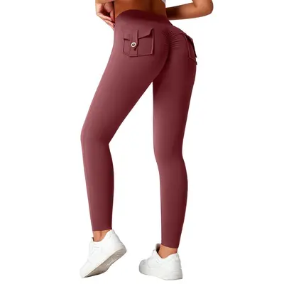 Damen-Yogahose mit hohem Bund, Po-Lifting-Effekt, angeraute elastische Qualität - 5