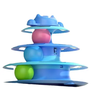 Interactive Ball Turntable Cat Toy with Feather Teaser, Multi-Layer