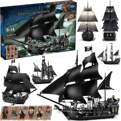 Black Pearl Ship Caribbean Pirates Series 1:1 Adult Building Block Set Compatible with LEG