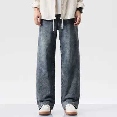 Große Größen Herren-Jeans, locker, Wide-Leg, Vintage-Waschung, elastisch