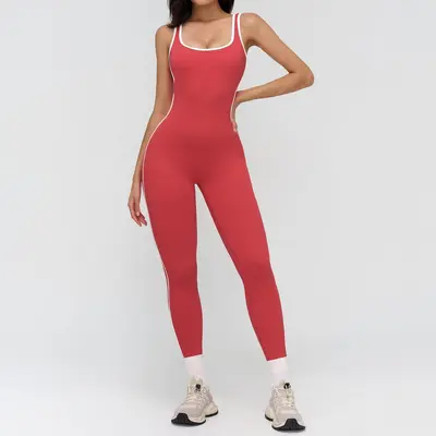Çıplak his yoga tulumu, kontrast kenar detaylı, kadın spor tulumu 9528 - 10