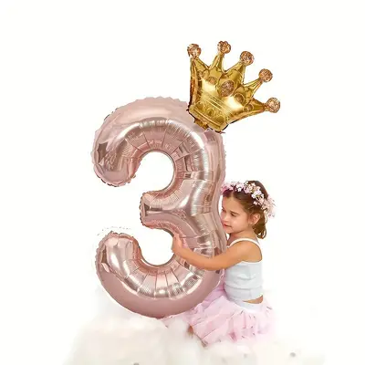 Doğum Günü Gül Altın 32 İnç Taç Rakam Folyo Balon