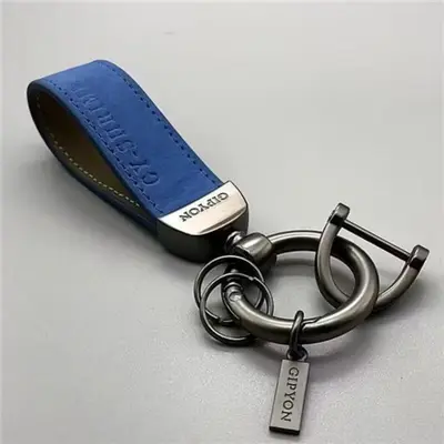 Genuine Leather Men's Car Keychain with Metal Key Ring - 7