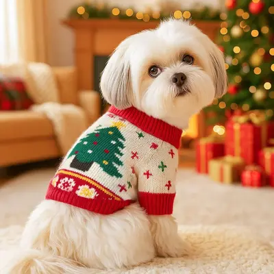 PETCIRCLE Noel evcil hayvan kıyafeti, kedi ve köpek kazağı - 8