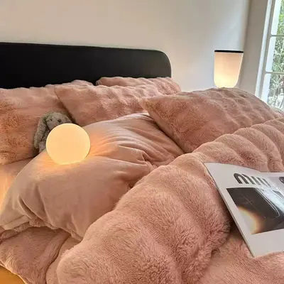 450g Rabbit Fur Plush Blanket, Thick Double-Layer, Winter - 9
