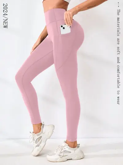 Women's High-Waist Yoga Leggings, Solid Color, for Running and Outdoor Sports - 13