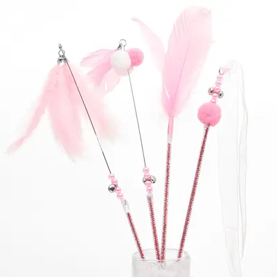 Long-Pole Cat Teaser Wand with Bells and Feathers, Chew-Resistant - 5
