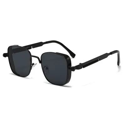 Punk Metal Square Frame Sunglasses for Men with Spring Hinges - 6