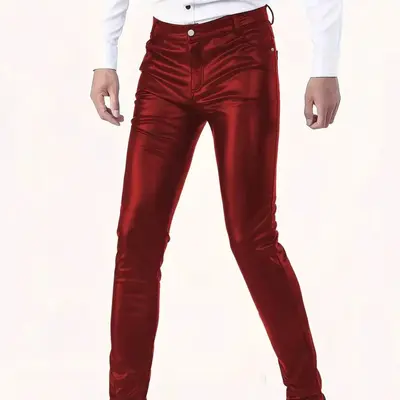 Herren-PU-Lederhose, schmal geschnitten, mit Stretch - 3