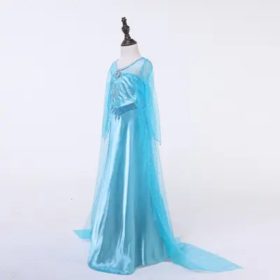 Elsa Sequin Long Sleeve Kids Frozen Princess Dress with Bead Cape