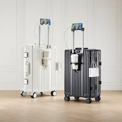 Aluminum Frame Multifunctional Suitcase with Combination Lock and Universal Wheels - 3
