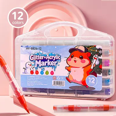 Çift uçlu glitter akrilik marker 48 renk - 7