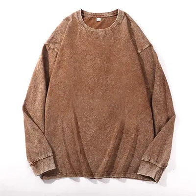Pure Cotton Washed Long-Sleeve T-Shirt, Drawstring, Oversized Retro Fit - 8