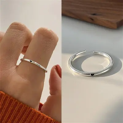 925 silver Korean style asymmetric adjustable ring, women's - 9