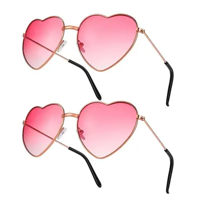 Heart-Shaped Retro Sunglasses, Metal Frame, Ocean Pattern Lenses, Party Glasses - 3