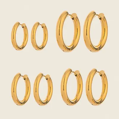 18K Gold-Plated Stainless Steel Plain Hoop Earrings