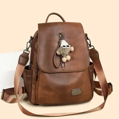 Women's Large-Capacity Soft Leather Travel Backpack - 9