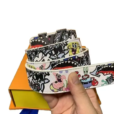 Moda Akımı Otomatik Erkek Casual Graffiti Bel Kayışı Gerçek Deri Harf İş Kot Pantolon Yeni Model Çok Amaçlı Deri Kemer - 2