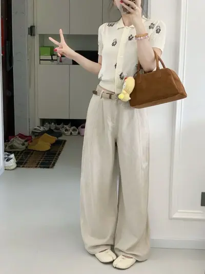 Kadın bol paça pantolon, ince model, bahar, günlük