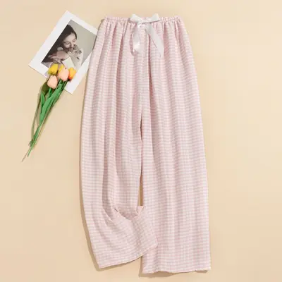 Damen-Sommerpyjamahose aus Wolkenbaumwolle, weites Karo-Bein - 10