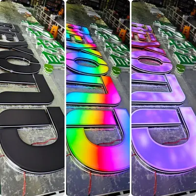 LED-Werbeschild, farbige Leuchtbuchstaben, maßgefertigtes Ladenschild