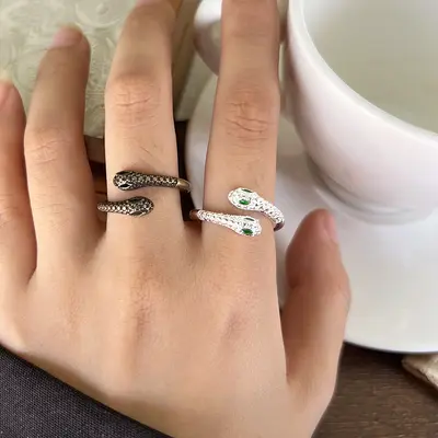 Lanzhi accessible luxury high-end snake ring full of diamonds 925 sterling silver ring women niche design double-headed snake bronze jewelry for men