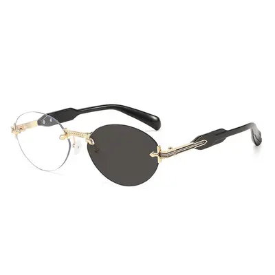 Retro Oval Frameless Sunglasses Unisex with Cut-Edge Lenses - 12