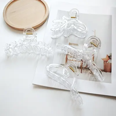 Hair Claw Clip, Simple Transparent Raw Material Hair Clip, Medium-Large Size for Thick Hair, Shark Clip for Back of Head Bun Styling Hairpin, Solid Color - 5