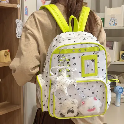 2026 neues Modell Cartoon Stern Rucksack für Damen Schüler Doppelschulter Rucksack niedlich transparent Puppe Tasche einfach großes Fassungsvermögen Schultasche - 3