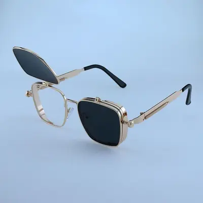 Double-Layer Flip-Up Sunglasses Square Frame with Spring Hinge