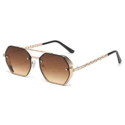 2026 Multi-Edge Double-Bridge Women's Sunglasses with Metal Chain Temples - 5