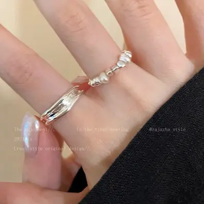 Düzensiz inci gümüş yüzük, kadın, minimalist tasarım