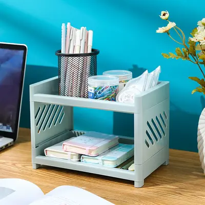 Plastic double-layer bathroom and kitchen storage shelf