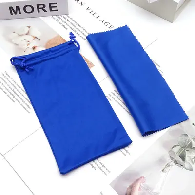 Solid Colour Glasses Pouch and Microfibre Cloth Set, Drawstring Bag - 7