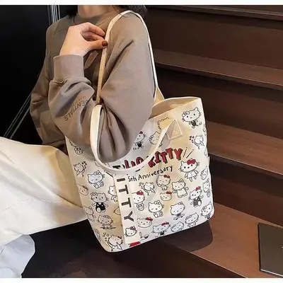 Large Capacity Cute Cartoon Canvas Tote Bag for Women - 4